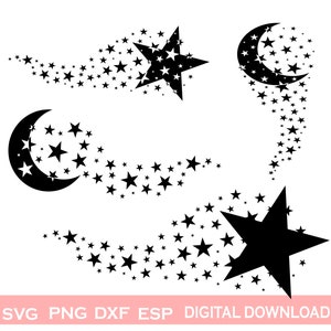 Halve maan sterren achtergrond Svg, sterren png, Sparkle Stars jpg, Christmas Star bundel, Twinkle Star, Cricut silhouet, Instant Download