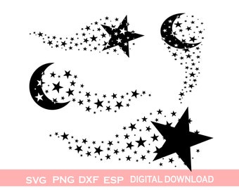 Crescent Moon Stars Background Svg, stars png, Sparkle Stars jpg, Christmas Star Bundle, Twinkle Star, Cricut silhouette, Instant Download