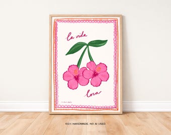 La Vida Loca Art Print, Retro Hibiscus Flower Illustration