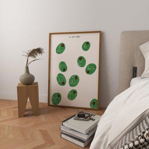 Póster con impresión artística de aceitunas, arte de carrito de bar vintage, impresión retro de moda, ilustración de arte de bebidas, arte de pared de cocina moderno, póster de cócteles