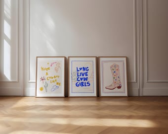 Cowgirl Print Set, Trendy Retro Western Art