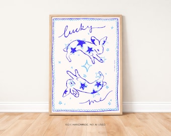 Lucky Me Bunnies Art Print Poster, Vintage Food Print, Trendy Retro Print, Rabbit Illustration, Mid Century Print, Modern Kitchen Wall Art