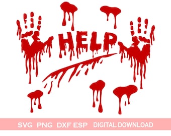 Horror Bloody Hands,  Halloween Movie Blood Stained HandPrint Svg, Creepy Splatter Dripping Svg DXF PNG, Cricut, Silhouette Instant Download