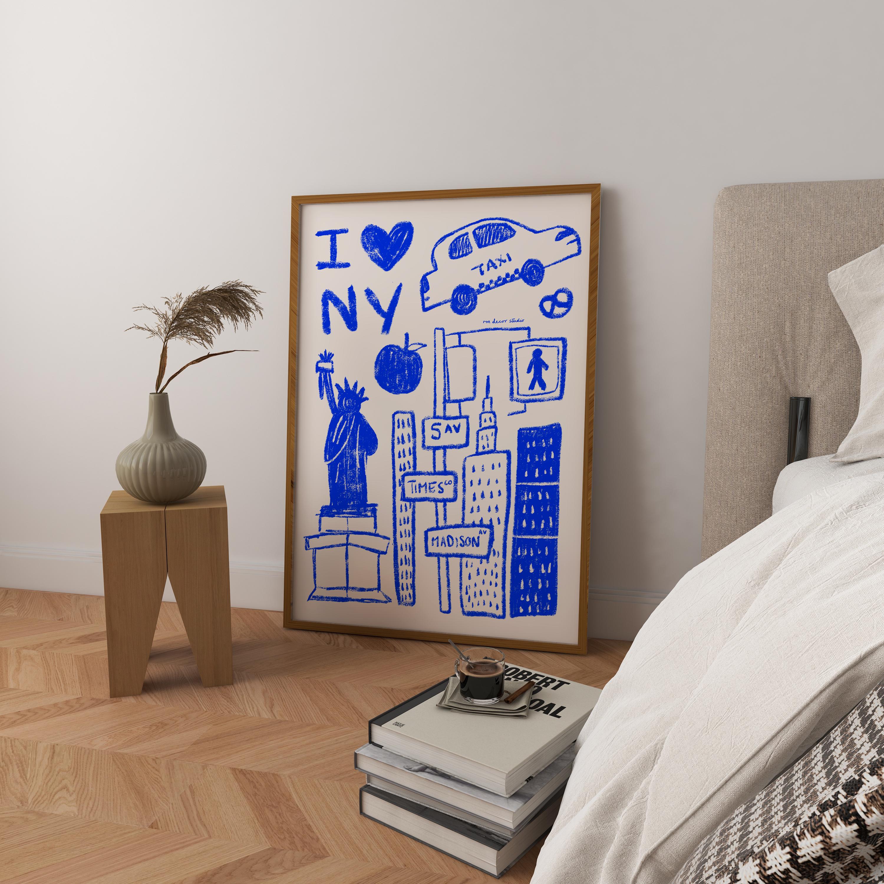 I Love New York Kunstdruck Poster, Vintage Print, trendiger Retro Print, NYC Big Apple, Mid Century Print, moderne Küchenwandkunst, Barwagenkunst