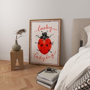 Lucky Ladybug Art Print Poster, Vintage Food Print, Trendy Retro Print, Ladybug Illustration, Mid Century Print, Modern Kitchen Wall Art