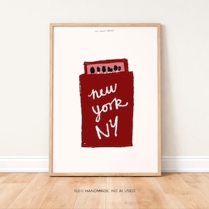 New York Matchbox Art Print Poster, Funky Vintage Apartment Trendy Retro Mid Century Print, Modern Kitchen Wall Art, Dorm Bar Cart Art