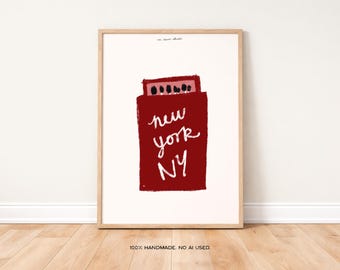 New York Matchbox Art Print Poster, Funky Vintage Apartment Trendy Retro Mid Century Print, Modern Kitchen Wall Art, Dorm Bar Cart Art