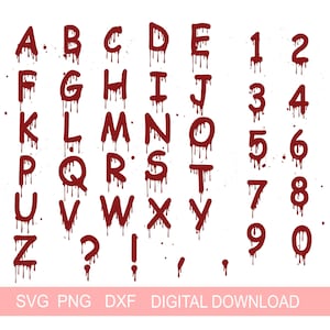 Alfabeto Sangrento de Halloween, Alfabeto de Sangue de Filme de Terror Svg, Assustador, Assustador, Pingando Svg Arquivos DXF Cricut, Silhueta, Download Instantâneo