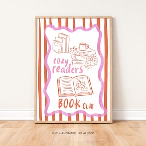 Lámina artística "Cozy Readers Book Club", decoración de pared moderna de otoño (descarga digital)
