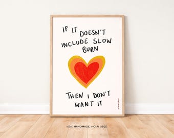 Slow Burn Heart Illustration Print, Trendy Retro Wall Art