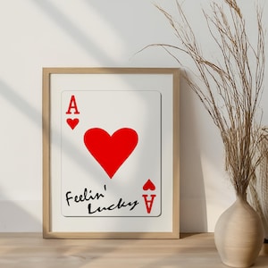 Póster con impresión artística de Ace of Hearts de Feelin' Lucky, impresión retro de moda con naipes, impresión con ilustración divertida de mediados de siglo, arte de pared de cocina moderno
