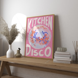 Kitchen Disco Art Print Poster, Disco Ball Art, Colourful Kitchen Print, Boho Kitchen Decor Art, Retro 70s 80s 90s art, Disco Ball Print