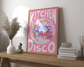 Kitchen Disco Art Print Poster, Disco Ball Art, Colourful Kitchen Print, Boho Kitchen Decor Art, Retro 70s 80s 90s art, Disco Ball Print