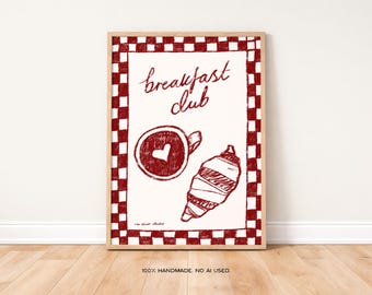 Breakfast Club Art Print poster, vintage food print, trendy retro print, vis illustratie, print uit het midden van de eeuw, moderne keuken muurkunst