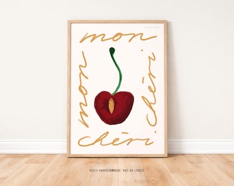 Mon Cheri Cherry Art Print, French Kitchen Wall Decor