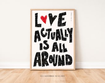 Love Actually Art Print, Retro Mid-Century Modern Bedroom Decor (Digital Download)