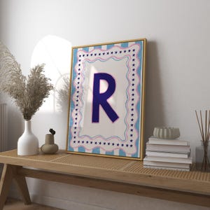 Póster con letra inicial personalizada para bebé, impresión de nombre inicial, decoración infantil, decoración de pared para dormitorio infantil.
