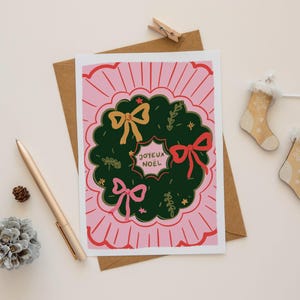 Joyeux Noel Kartka świąteczna, Sztuka odcisków dłoni, Ręcznie robiona kartka świąteczna, Wesoła kartka świąteczna, Minimalistyczna kartka świąteczna z kopertą