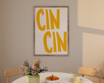 Cin Cin Cheers Print, Retro Kitchen Wall Art