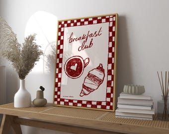 Breakfast Club Art Print Poster, Vintage Food Print, Trendy Retro Print, Fish Illustration, Mid Century Print, Modern Kitchen Wall Art
