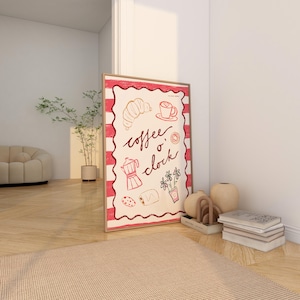 Póster con impresión artística "Café en punto", arte mural de estación de café, impresión retro de moda, impresión de mediados de siglo, arte mural moderno para cocina, dibujado a mano