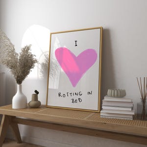 I Love Rotting in Bed (A1 Size) Art Print Poster, Handgezeichneter Druck, trendiger Retro Print, Mid Century Modern Print, Schlafzimmer Digitaler Download