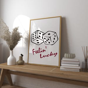Póster con impresión artística Feelin' Lucky, impresión de dados vintage, impresión retro de moda, ilustración divertida, impresión de mediados de siglo, arte de pared de cocina moderno