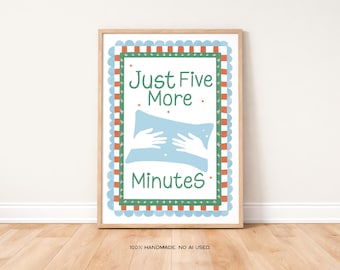 Just Five More Minutes Art Print, Retro Bedroom Decor