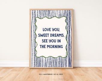 Love You, Sweet Dreams Art Print Poster, Vintage Print, Trendy Retro Bedroom Pint, Mid Century Print, Modern Bedroom Sleep Wall Art Print