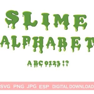 Alfabeto y números de terror de Halloween de slime Svg, slime de película, clipart de silueta Cricut con goteo lindo, divertido, dramático y espeluznante, descarga instantánea