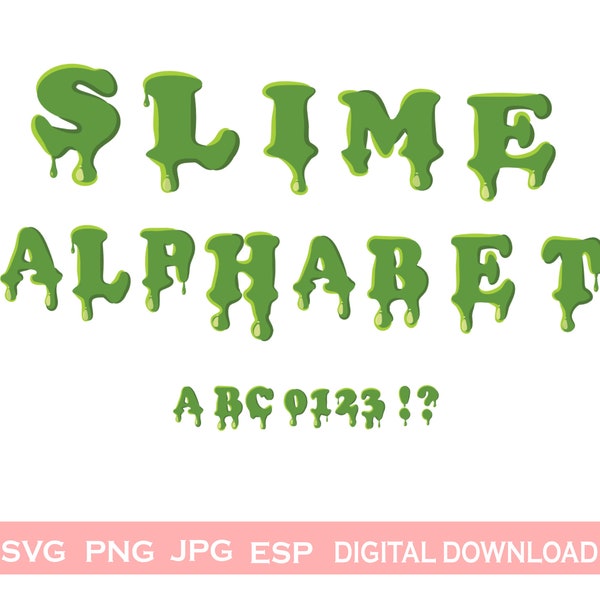 Slime Halloween Horror Alphabet and Numbers Svg, Movie Slime, Dripping Cute Funny Dramatic Creepy ClipArt Cricut Silhouette Instant Download