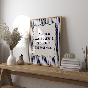 Love You, Sweet Dreams Art Print Poster, Vintage Print, Trendy Retro Bedroom Pint, Mid Century Print, Modern Bedroom Sleep Wall Art Print