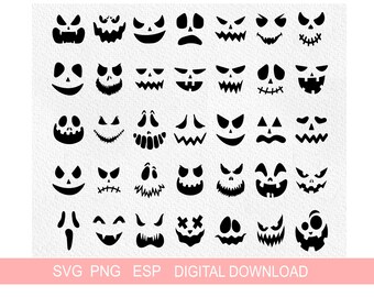 Halloween Pumpkin Face SVG Bundle, Scary Horror Designs (Digital Download)