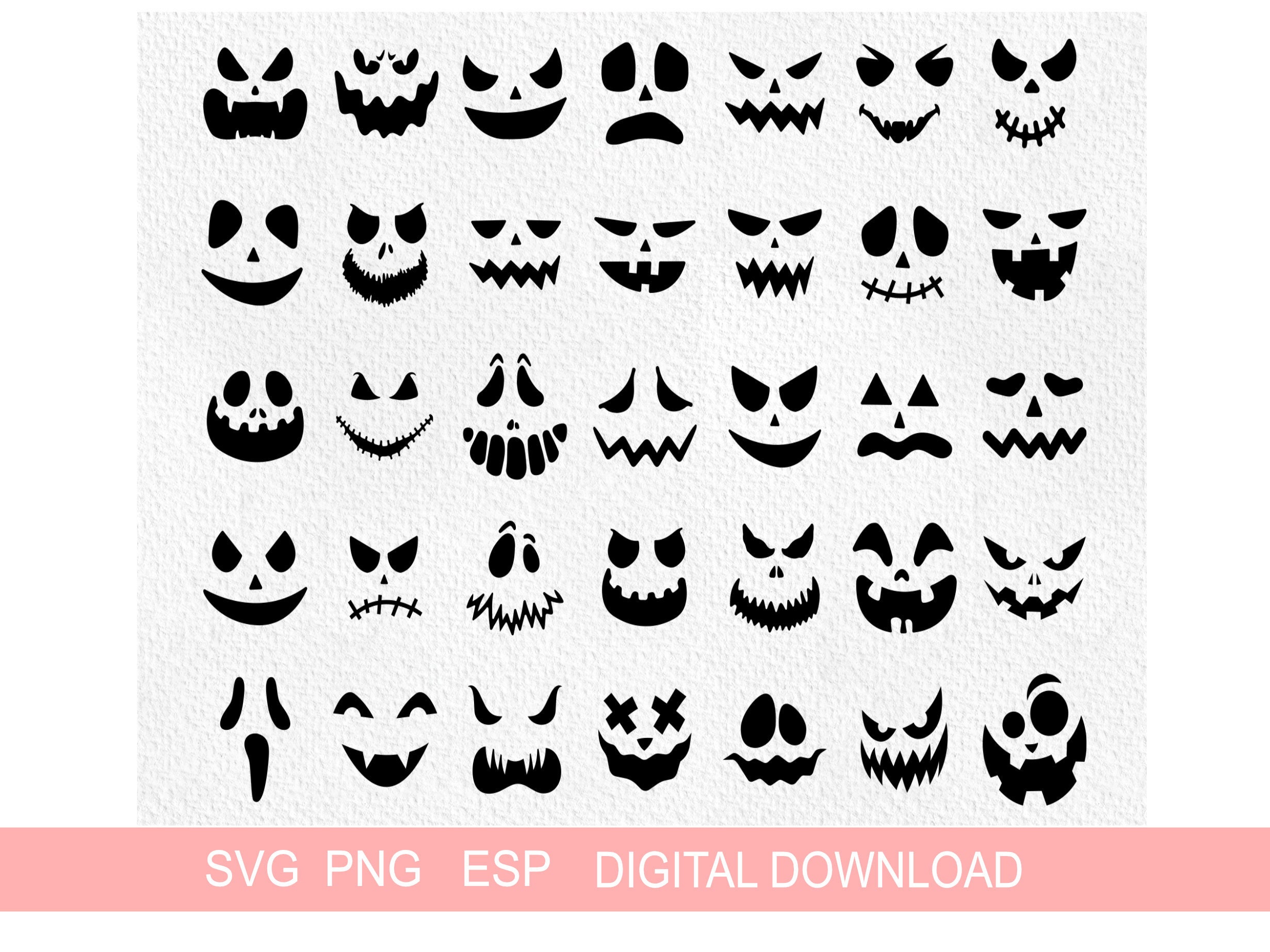 ハロウィンのカボチャの顔、63種類のデザイン、ホラー映画の怖い顔SVG、かかしの顔のかわいいバンドル、ESP  PNG、クリカット、シルエットの即時ダウンロード - Etsy 日本, image size:2462x1846