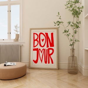 Póster de impresión tipo Bonjour (tamaño A1), Impresión retro vintage de moda, Impresión de buenos días de mediados de siglo, Descarga digital de arte de pared de cocina moderna