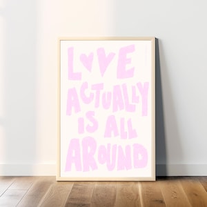 Eigentlich ist Liebe überall (A2) Kunstdruck Poster, handgezeichneter Druck, trendiger Retro Mid Century Modern Schlafzimmerdruck, digitaler Download
