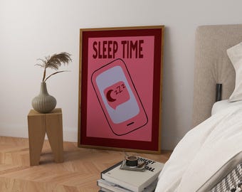 Sleep Time Art Print, Trendy Retro Bedroom Wall Decor