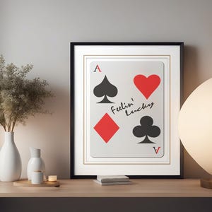 Feelin' Lucky Ace of Hearts Spades Clubs Diamonds Art Print Poster, Playing Card Trendy Retro Mid Century Print, Modern Kitchen Wall Art