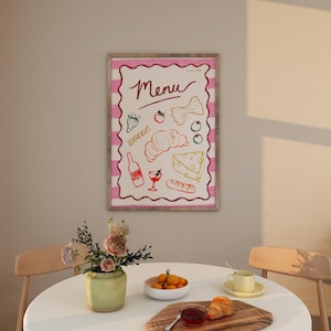 Affiche impression menu, cuisine vintage rétro tendance, impression café pour enfants, impression milieu du siècle, menu snack, art mural cuisine moderne, dessiné à la main