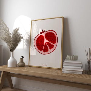 Póster con impresión artística de granada, impresión de comida vintage, impresión retro de moda, ilustración de naranjas, impresión de mediados de siglo, arte de pared de cocina moderno