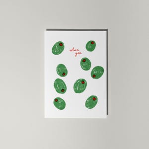 Tarjeta de felicitación de Olive You, tarjeta de amor, tarjeta de aniversario, tarjeta de cumpleaños divertida, tarjeta de Olive, tarjeta de San Valentín, tarjeta romántica con juego de palabras y sobre