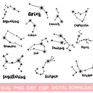 Sternzeichen Konstellation SVG, Horoskop svg, Astrologie svg, Sternzeichen svg, Sternzeichen-Svg-Bundle, Cricut Kontur, Instant Download