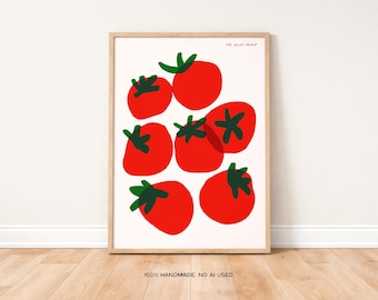 Tomato Art Print Poster, Retro Kitchen Illustration (Digital Download)