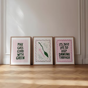 3 impressões de arte, pôster de impressão Dancing Through Life, alterado para sempre, rosa combina bem com arte verde, pôster de impressão de cinema da Broadway,