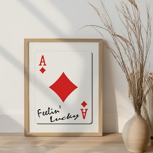 Feelin' Lucky Ace of Diamonds Art Print Poster, Playing Card Trendy Retro Print, Funky Illustration Mid Century Modern Kitchen Wall Art