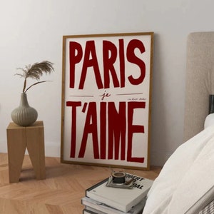 Paris Je T'aime Print Poster (Größe A2), Vintage Trendy Retro Illustration Druck, Mid Century Print, moderne Küchenkunst, digitaler Download