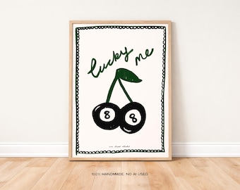 Lucky Cherry 8 Ball Print | Funky Mid Century Kitchen Wall Art
