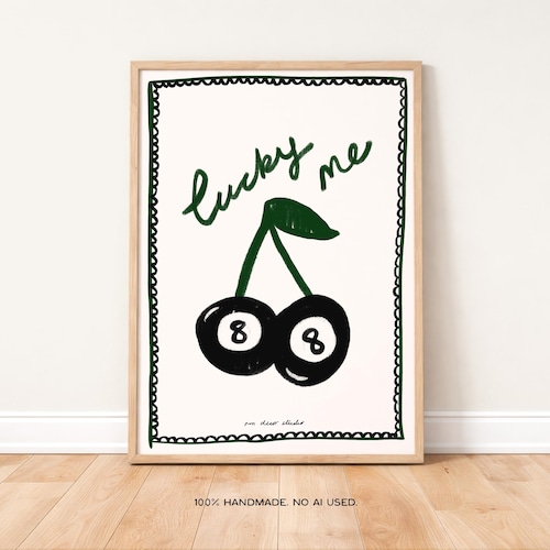 Lucky Cherry 8 Ball Print | Funky Mid Century Kitchen Wall Art