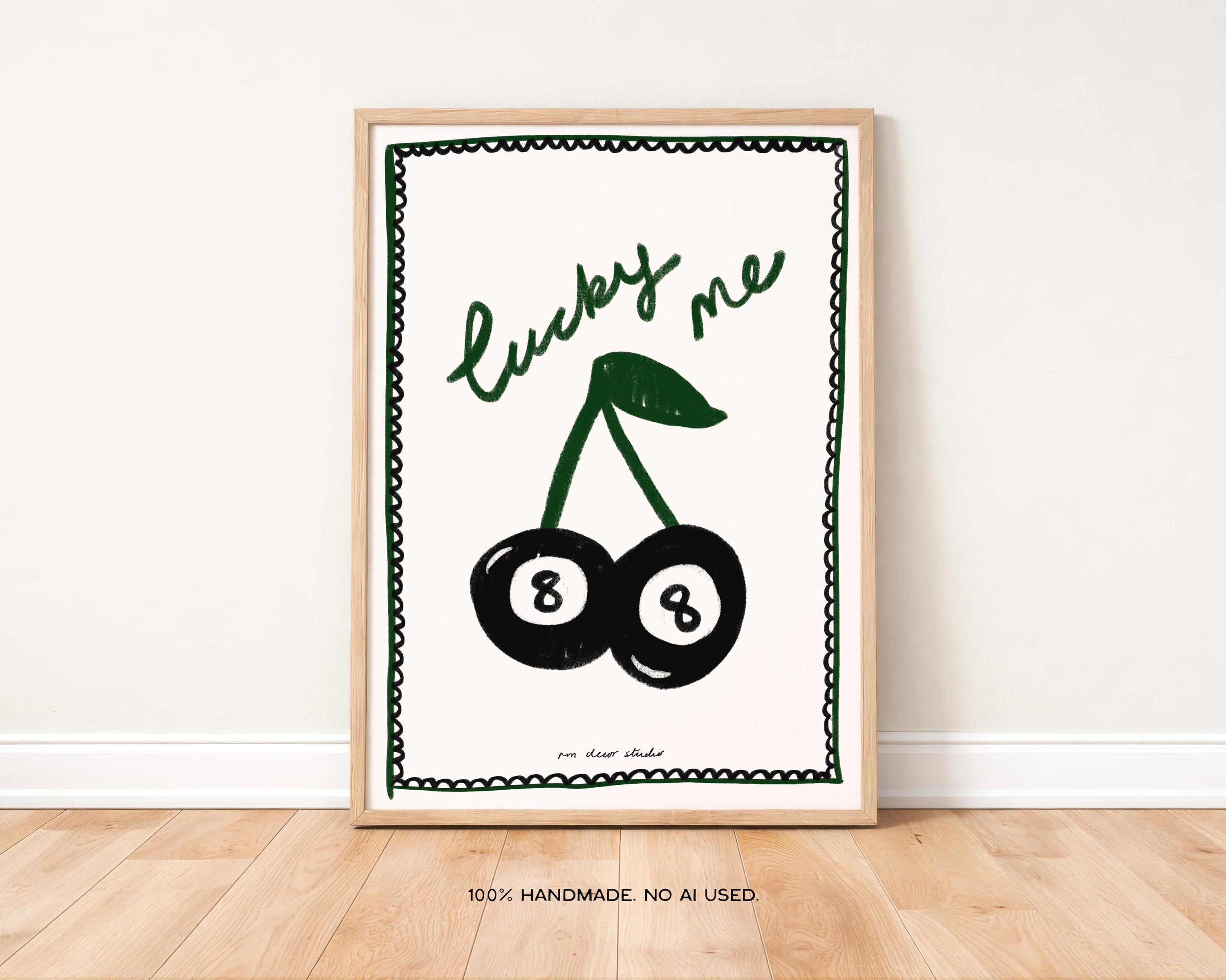 Lucky Cherry 8 Ball Print | Funky Mid Century Kitchen Wall Art - Etsy