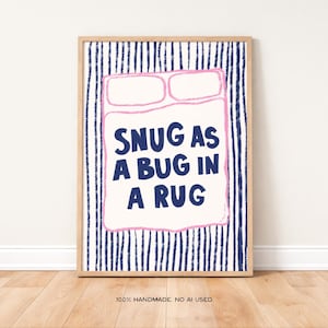 Snug As A Bug Art Print, Retro Mid Century Modern Bedroom Decor